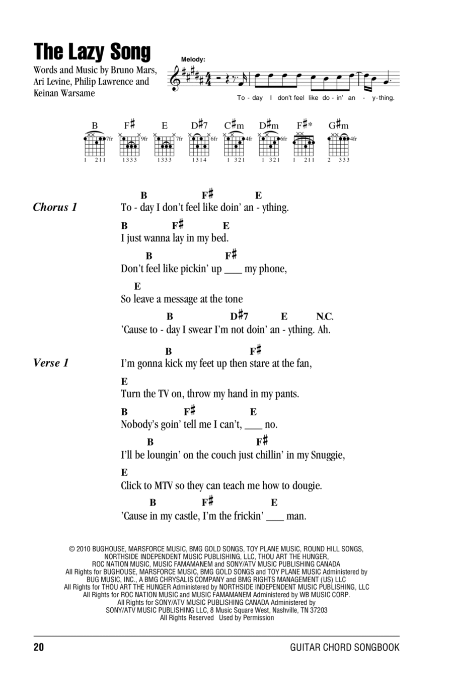 The Lazy Song Acoustic Guitar scores gallery preview page 1