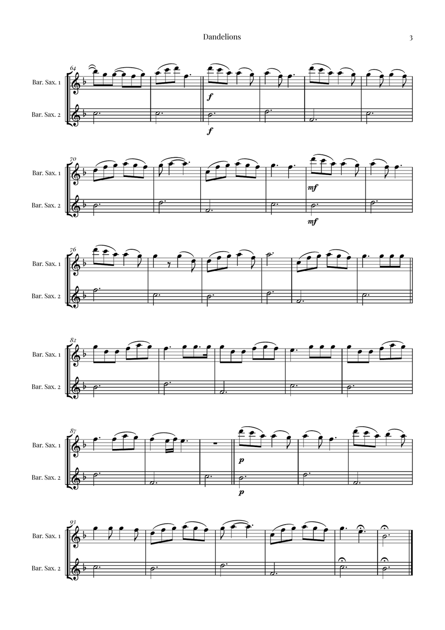 Dandelions Woodwind Duet scores gallery preview page 3