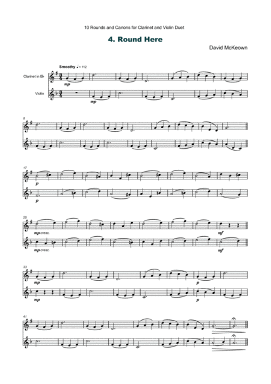10 Rounds and Canons for Clarinet and Violin Duet Chamber Music scores gallery preview page 5