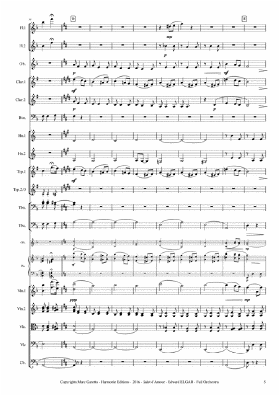 Salut d'Amour -LiebesGruss - EDWARD ELGAR - Full Orchestra Arrangement by Marc GARETTO Full Orchestra scores gallery preview page 5
