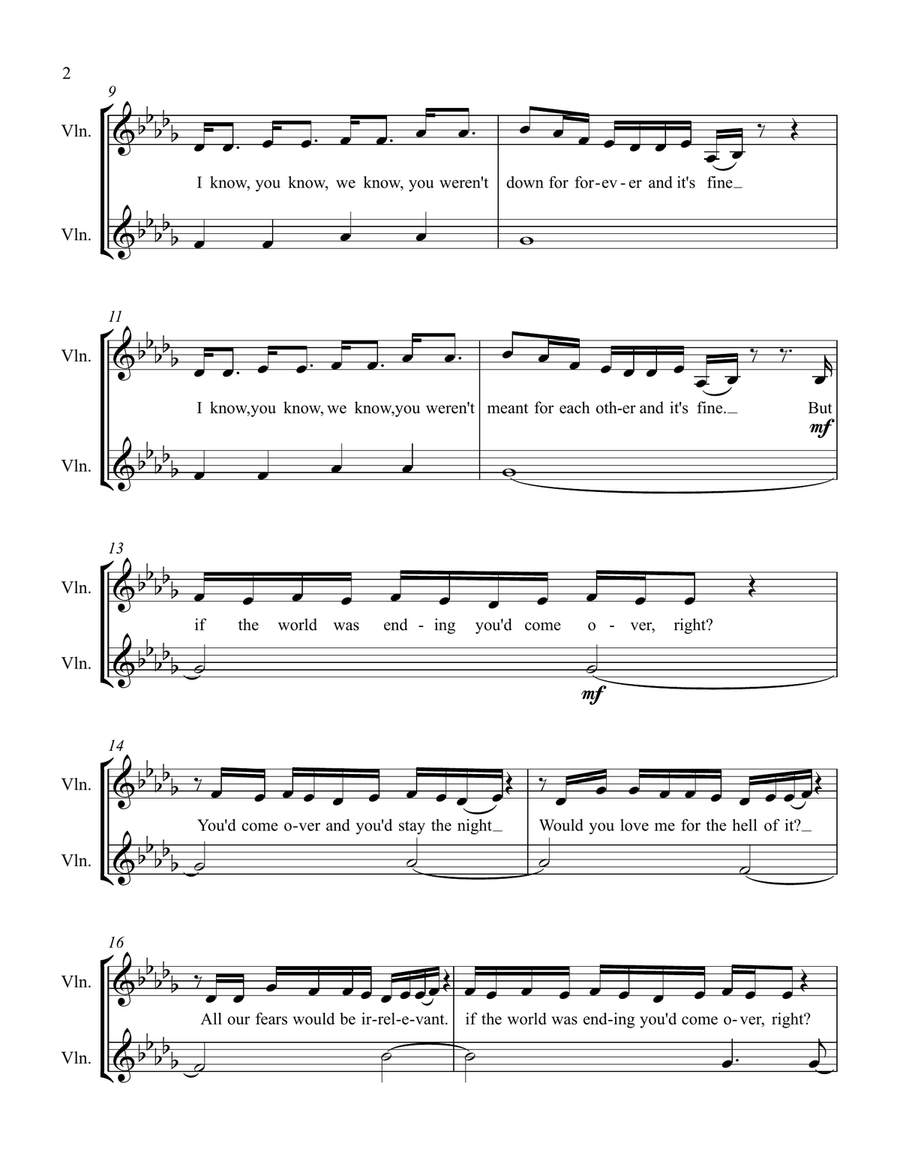 If The World Was Ending Violin Solo scores gallery preview page 2