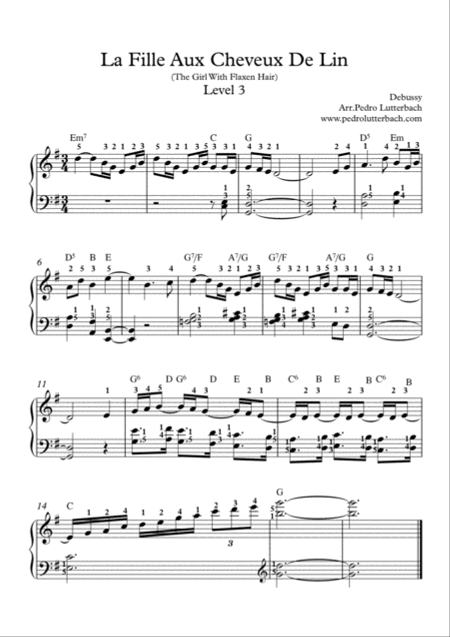 La File Aux Cheveux De Lin Piano Solo scores gallery preview page 1