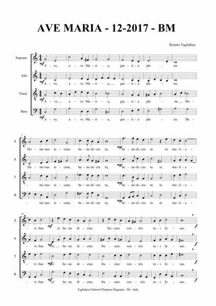 AVE MARIA - Tagliabue - 12-2017 - BM - For SATB Choir image number null