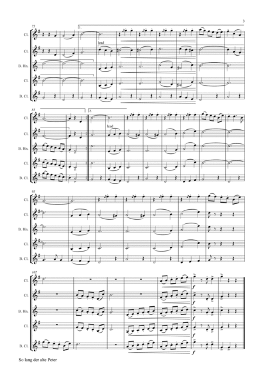 Solang der alte Peter - Munich City anthem - Clarinet Quartet Clarinet Quartet scores gallery preview page 3