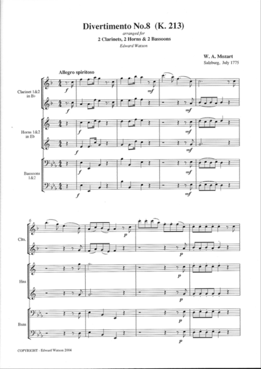 Mozart - Divertimento No. 8 K2i3 Bassoon scores gallery preview page 2