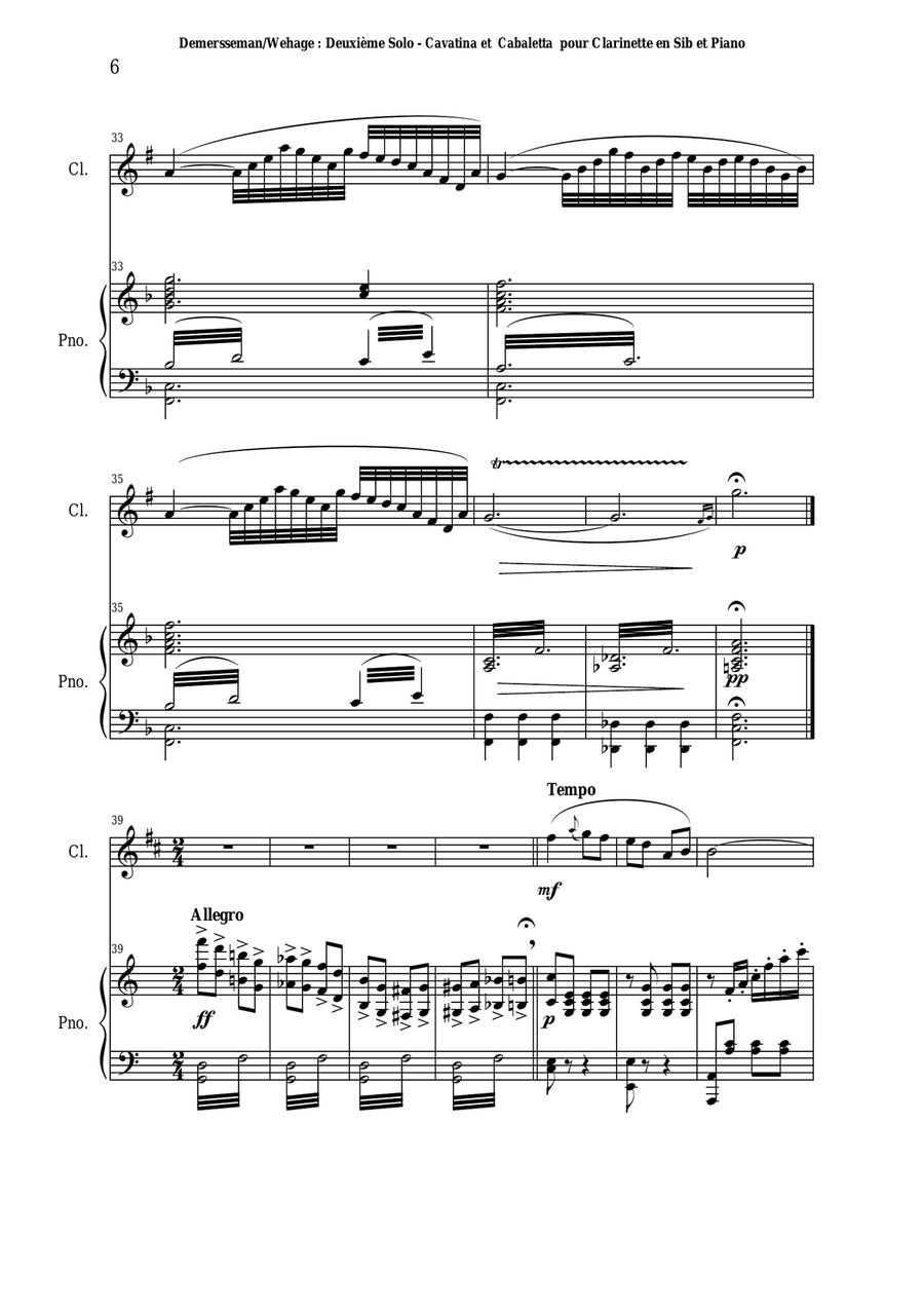 Jules Demersseman : Deuxième Solo : Cavatina et Cabaletta for clarinet in Bb and piano B-Flat Clarinet scores gallery preview page 6