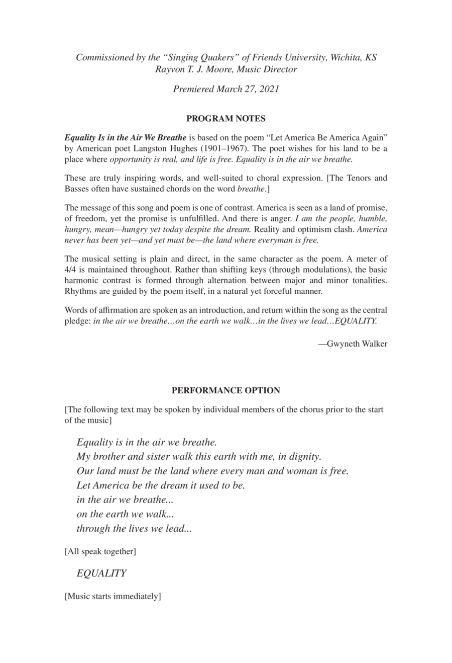 Equality Is in the Air We Breathe 4-Part scores gallery preview page 1