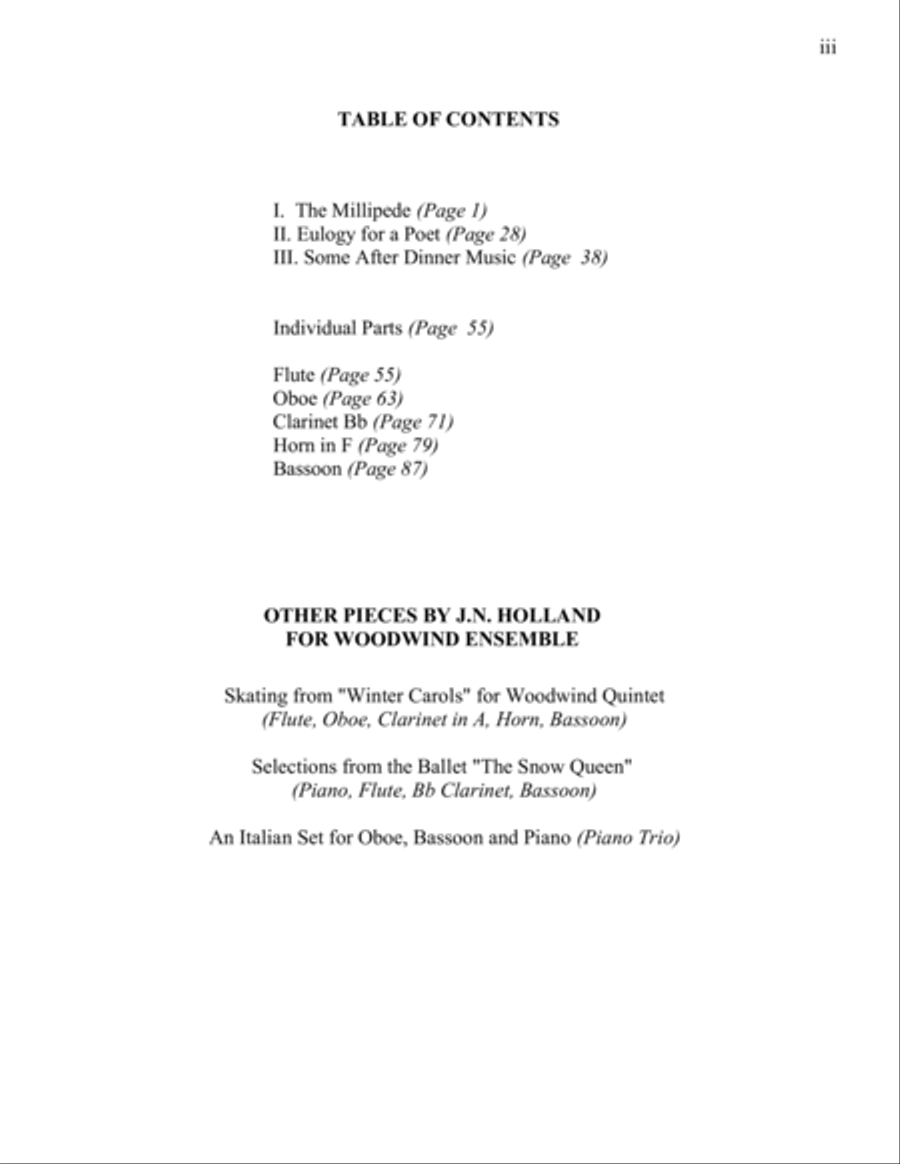 Three Pieces for Woodwind Quintet, Millipede Woodwind Quintet scores gallery preview page 3