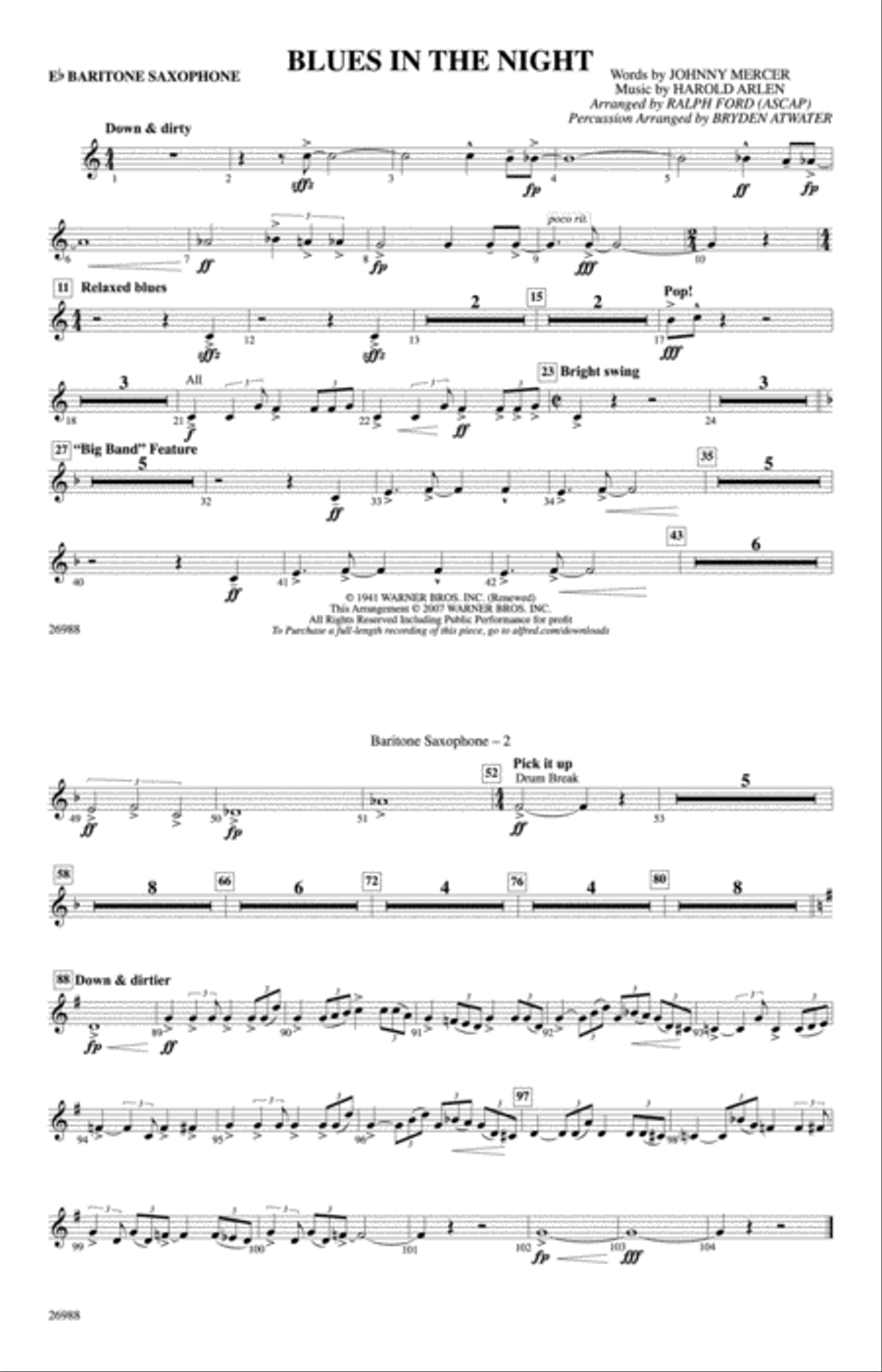 Blues in the Night: E-flat Baritone Saxophone Marching Band scores gallery preview page 1