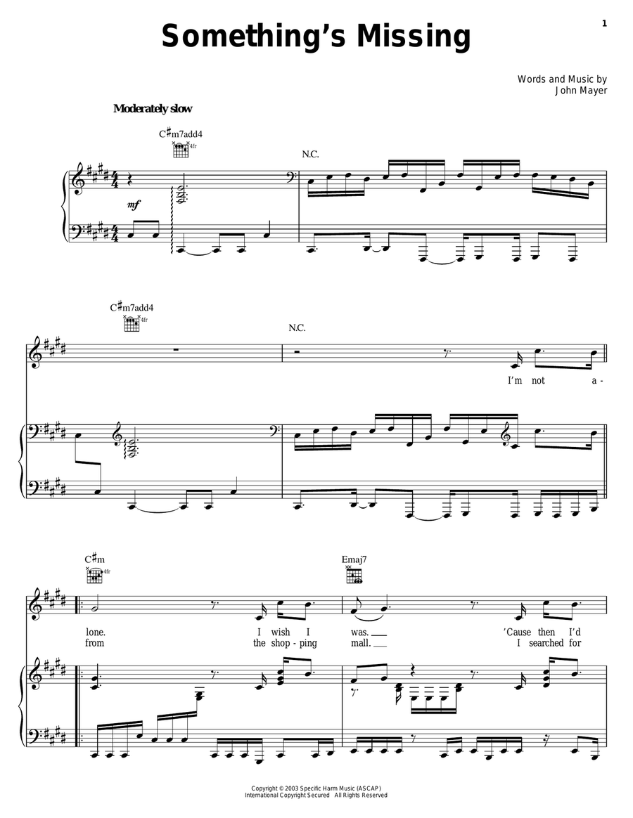 Something's Missing Piano, Vocal, Guitar scores gallery preview page 1