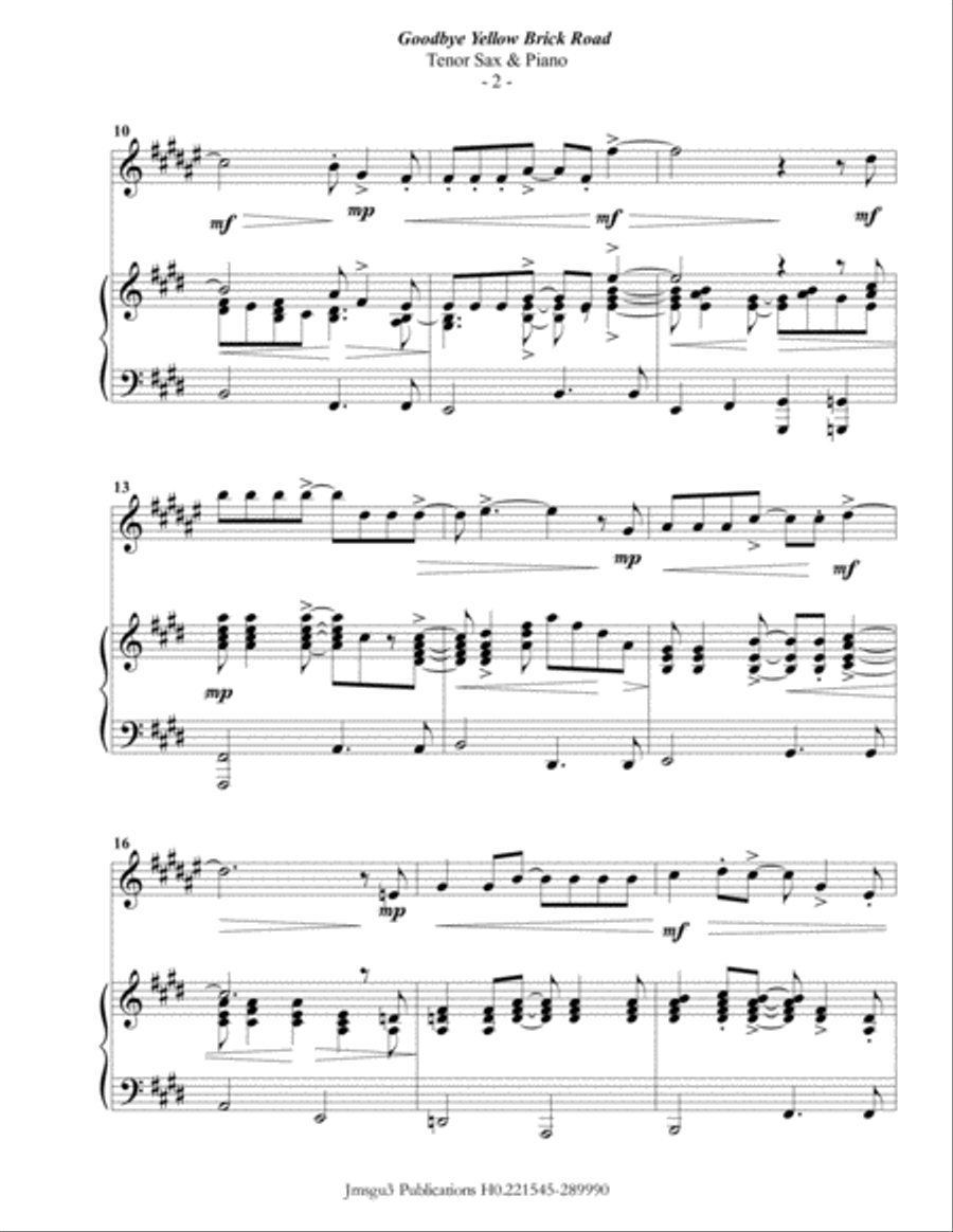 Goodbye Yellow Brick Road Tenor Saxophone scores gallery preview page 2