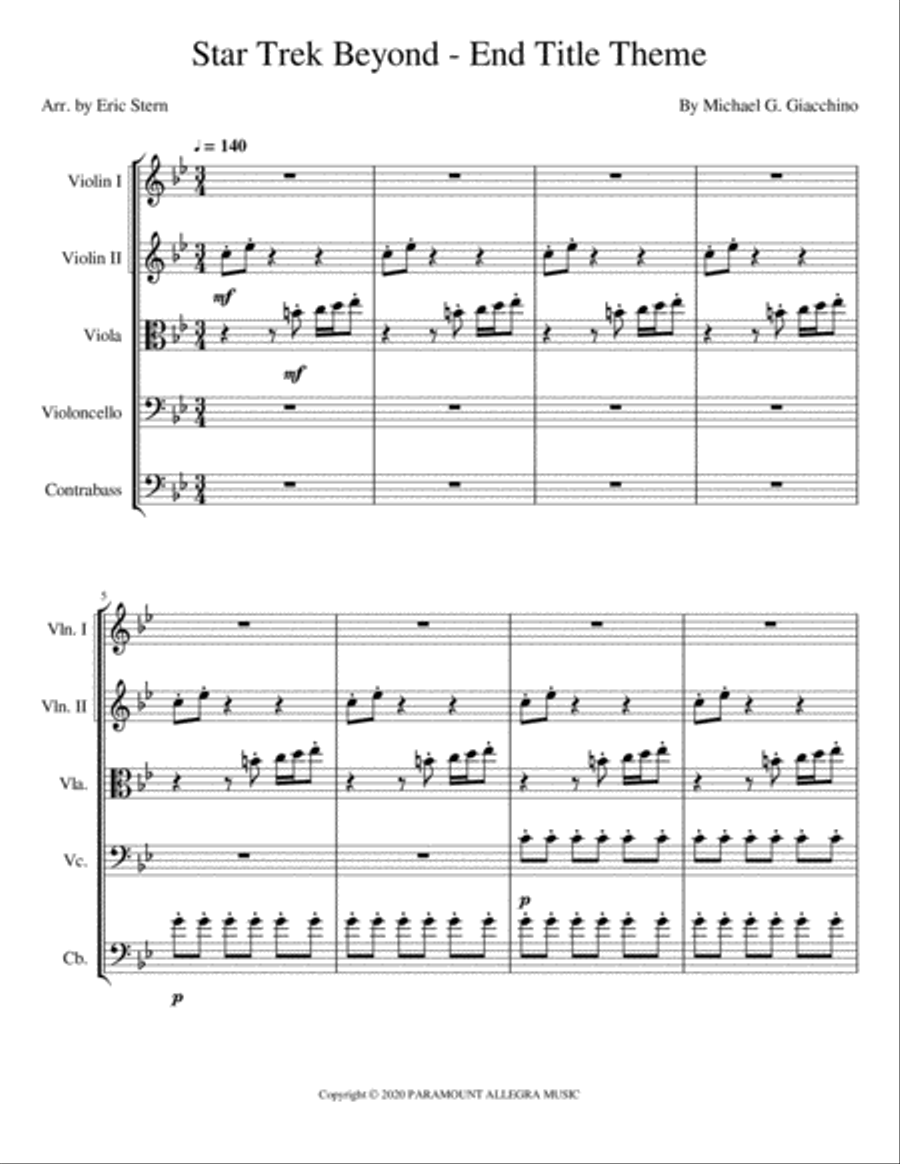 Star Trek Beyond - End Title Theme String Orchestra scores gallery preview page 1