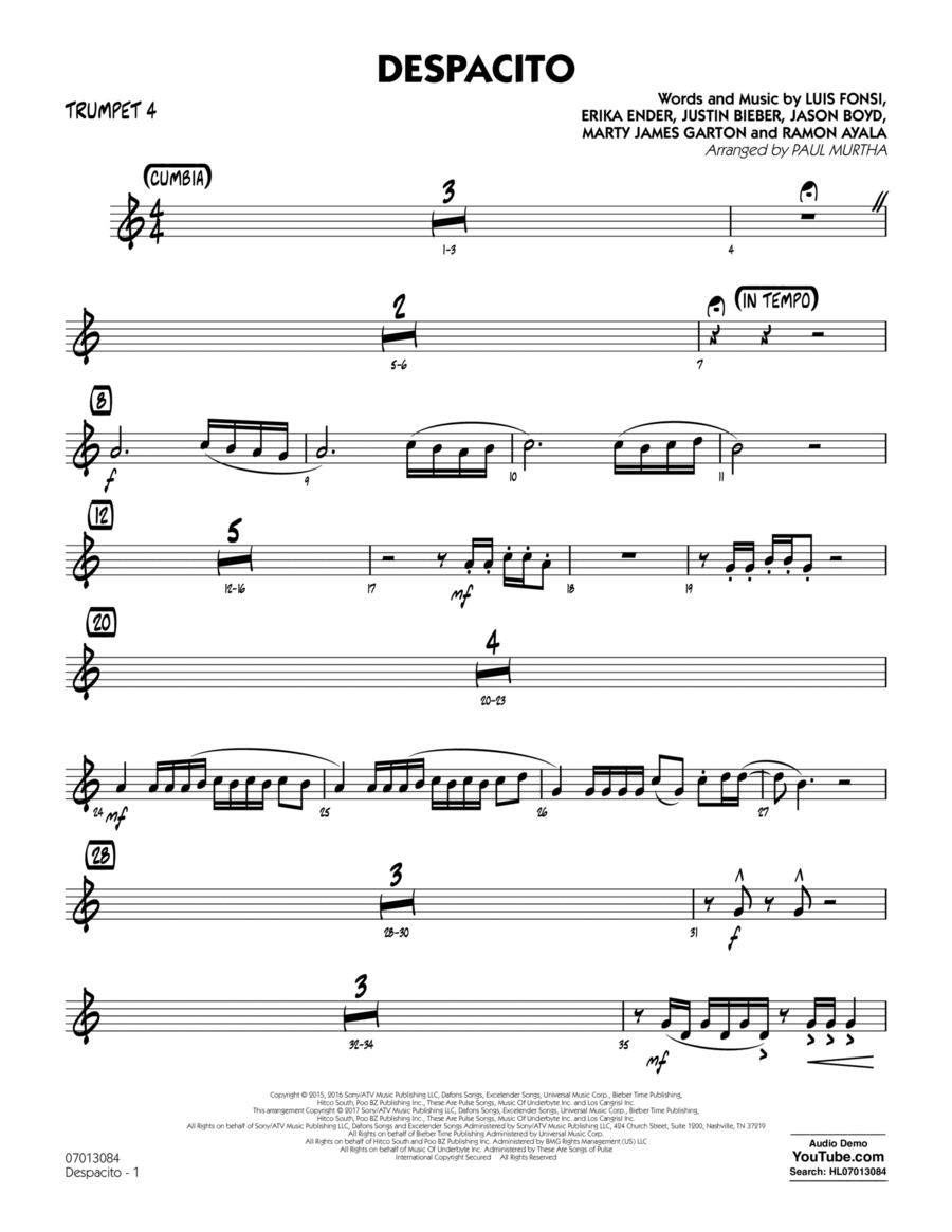 Despacito (arr. Paul Murtha) - Trumpet 4