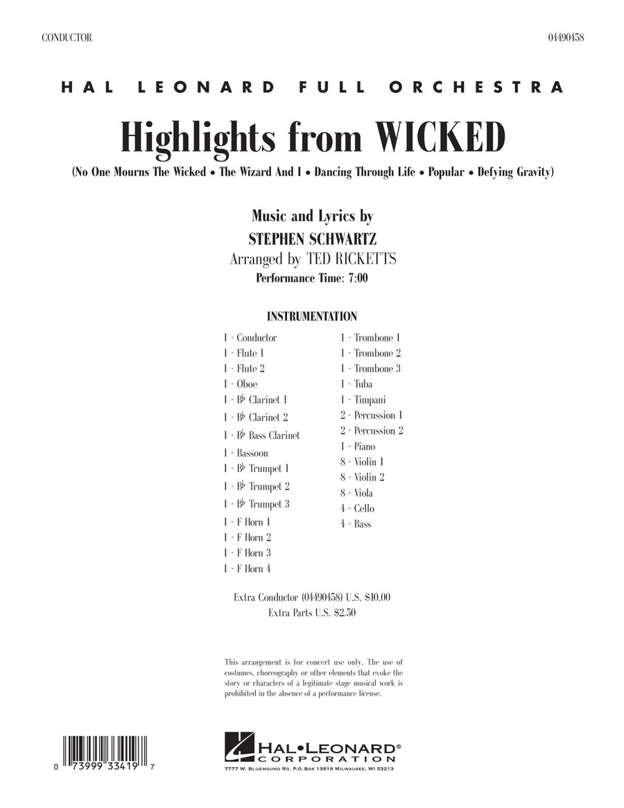 Highlights from Wicked - Full Score Full Orchestra scores gallery preview page 1