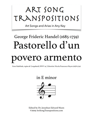 Book cover for HANDEL: Pastorello d'un povero armento (transposed to E minor)