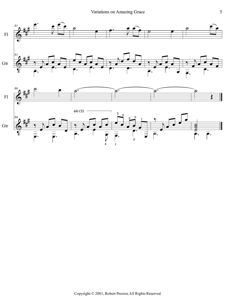 Variations on Amazing Grace for Flute and Guitar Small Ensemble scores gallery preview page 5