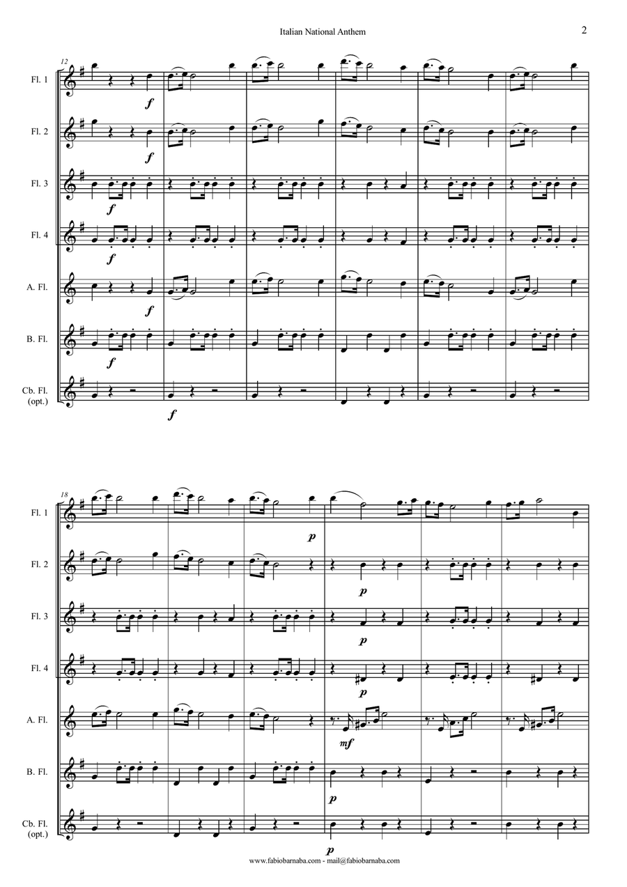 Italian National Anthem - Fratelli d'Italia - for Flute Choir Flute Choir scores gallery preview page 3