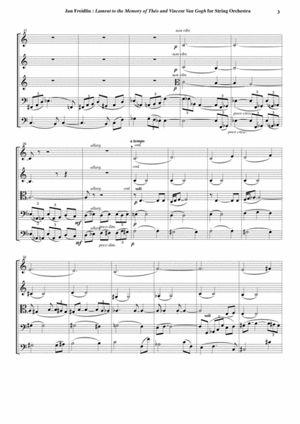 Jan Freidlin: Lament in Memory of Theo and Vincent Van Gogh for string orchestra, score only