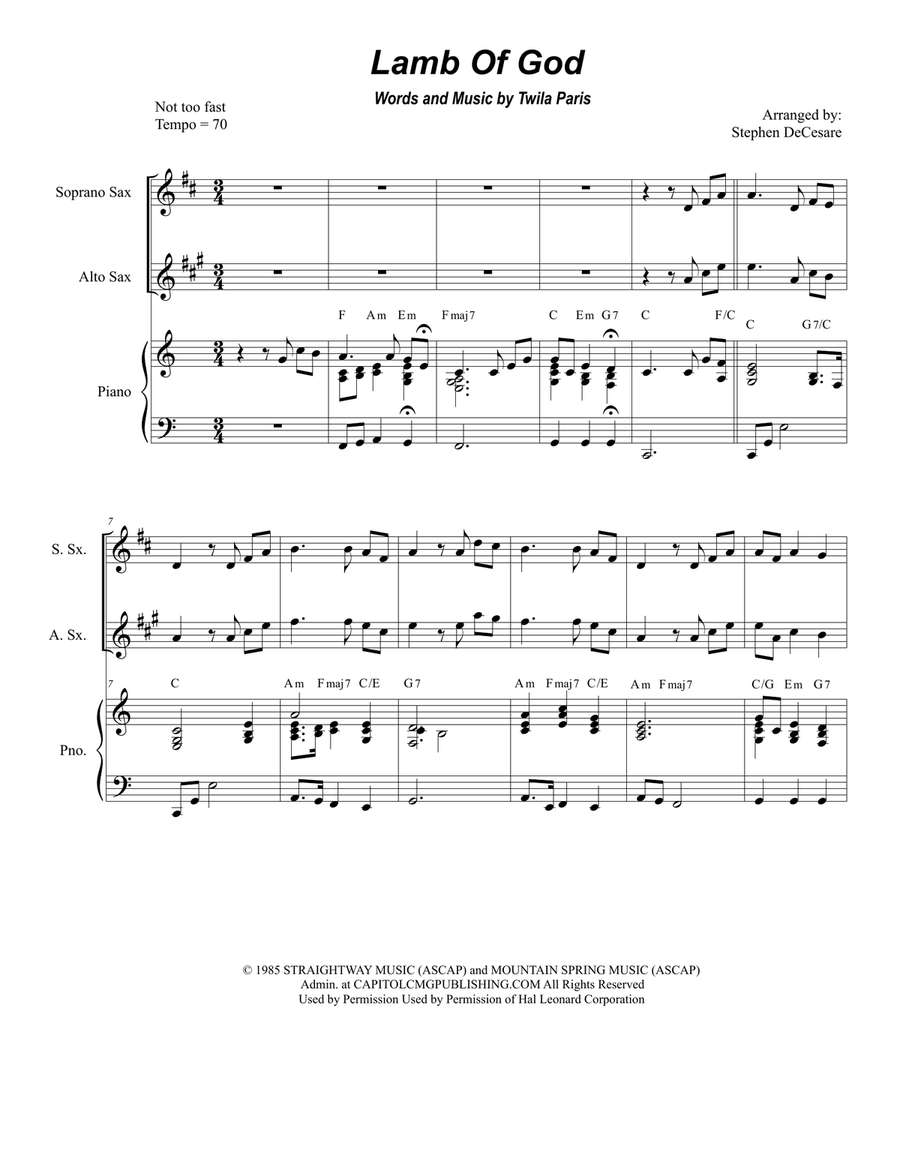 Lamb Of God Saxophone Quartet scores gallery preview page 1