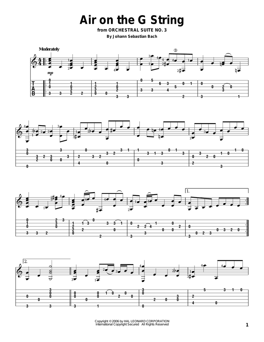 Air On The G String Acoustic Guitar scores gallery preview page 1