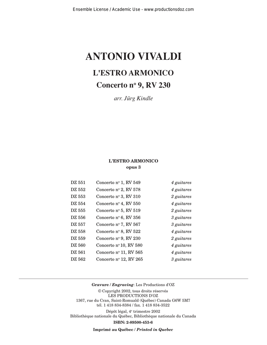L'Estro Armonico, Concerto no 9, RV 230