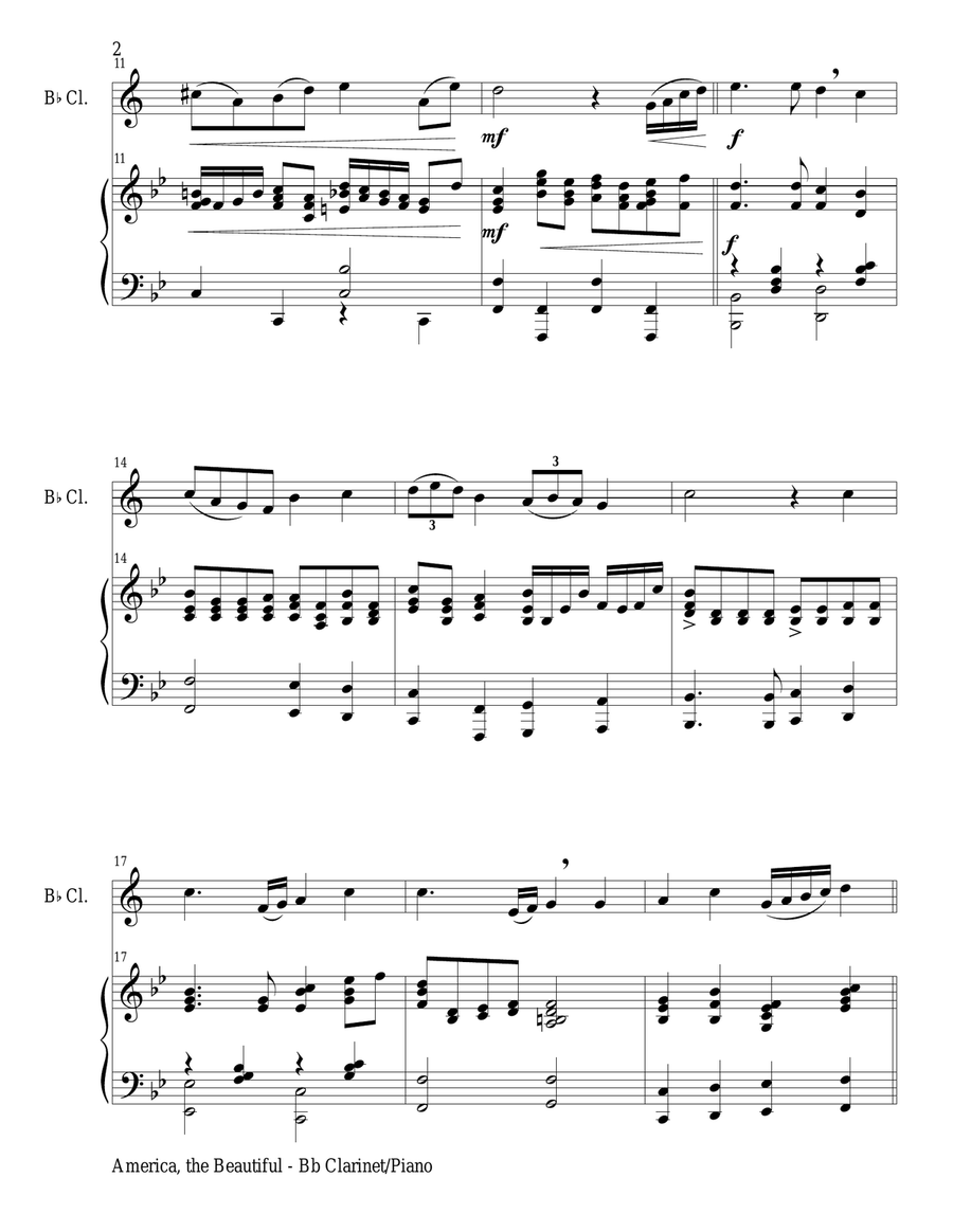 CELEBRATE AMERICA (A suite of 3 great patriotic songs for Bb Clarinet & Piano with Score/Parts) B-Flat Clarinet scores gallery preview page 3