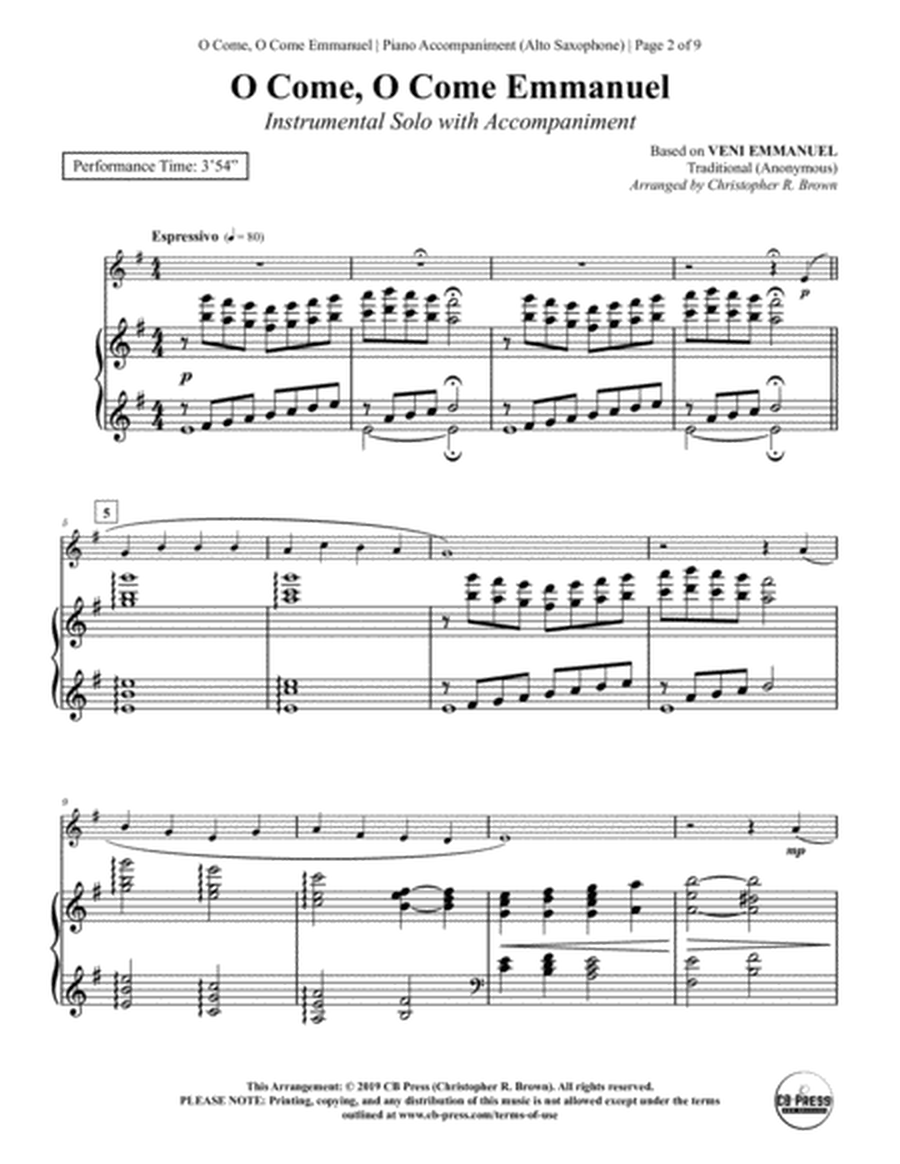 O Come, O Come Emmanuel - Alto Sax Solo with Piano Accompaniment image number null