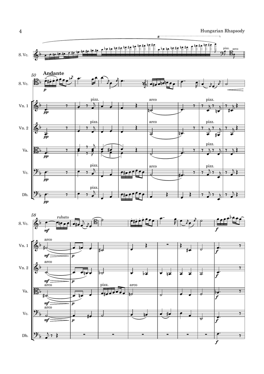 Popper Hungarian Rhapsody Op. 68 for Cello and String Orchestra String Orchestra scores gallery preview page 5