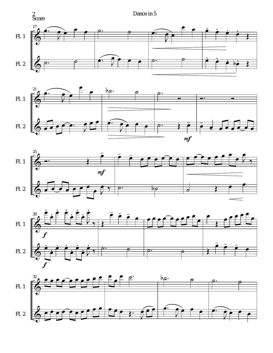 Dance in 5 for 2 flutes Flute Duet scores gallery preview page 2