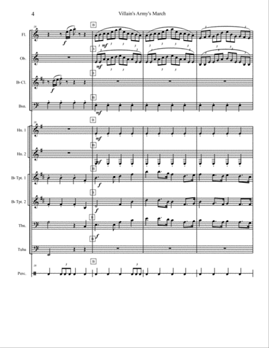 Villain's Army's March for Combined Woodwind and Brass Quintets and Drum Set - Conductor's Score Small Ensemble scores gallery preview page 5