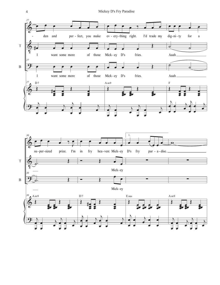 Mickey D's Fry Paradise (Solo with 2-part choir (TB) TB scores gallery preview page 4