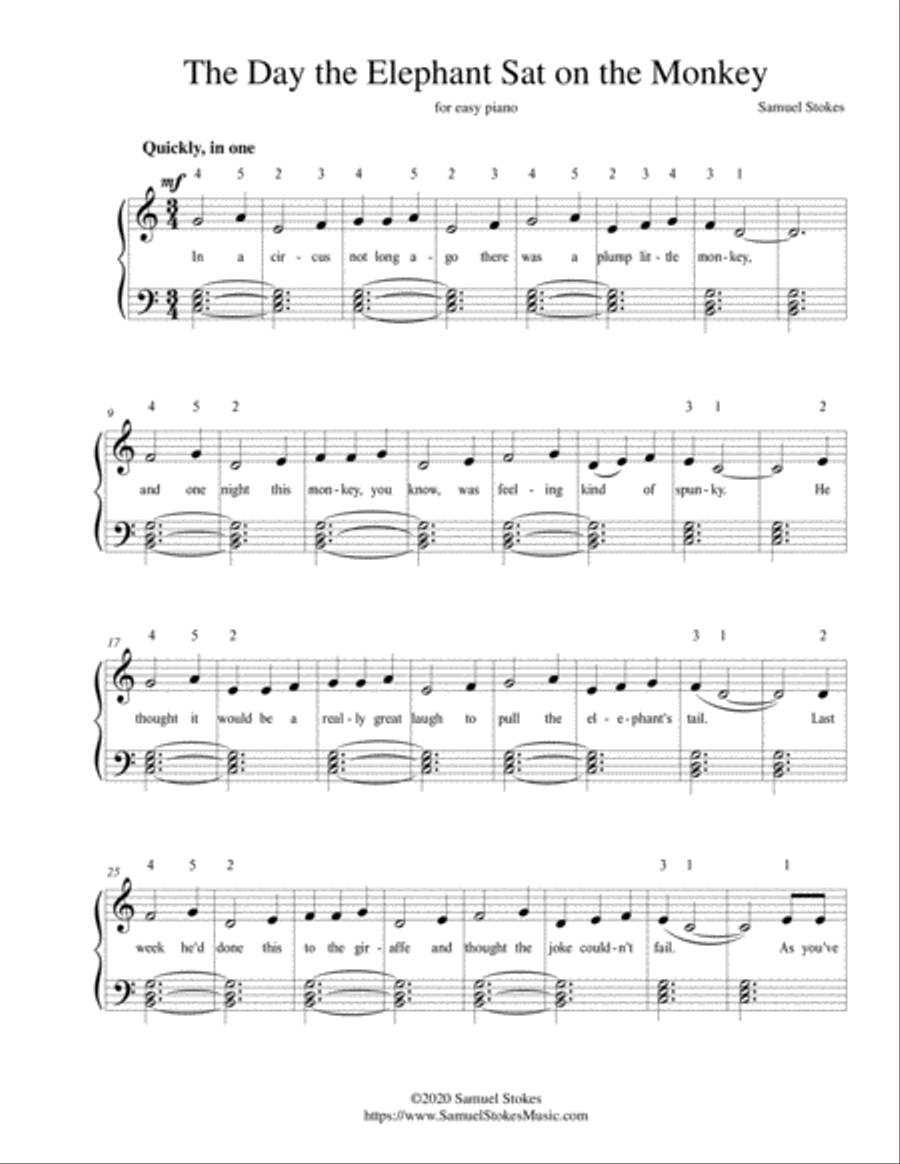 The Day the Elephant Sat on the Monkey - for easy piano (optional voice) SAT scores gallery preview page 1