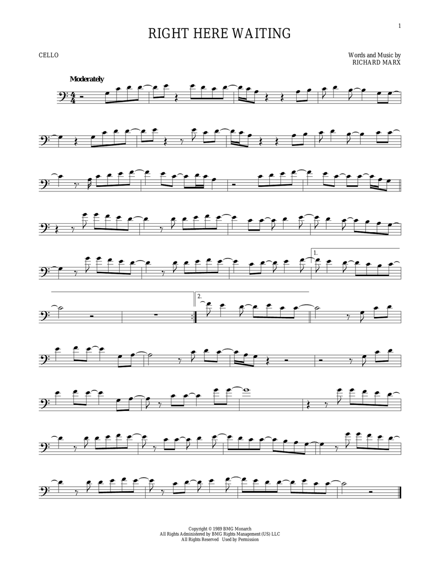 Right Here Waiting Right Here Waiting Cello Solo scores gallery preview page 1
