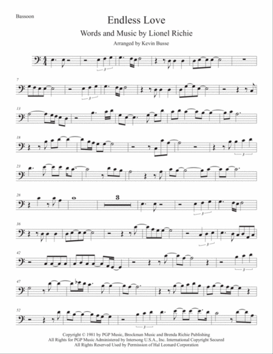Endless Love Bassoon Solo scores gallery preview page 1