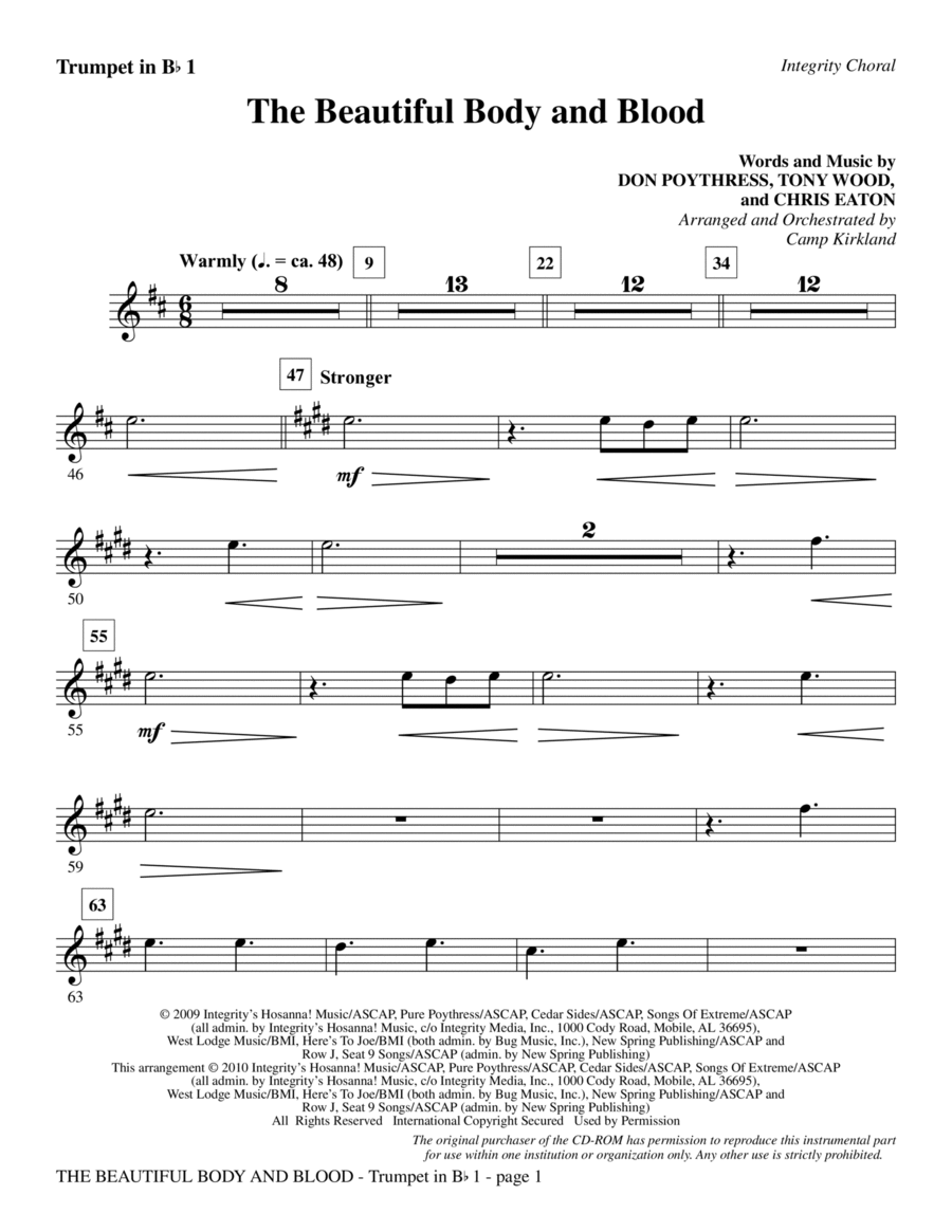 The Beautiful Body And Blood - Trumpet 1 Choir scores gallery preview page 1