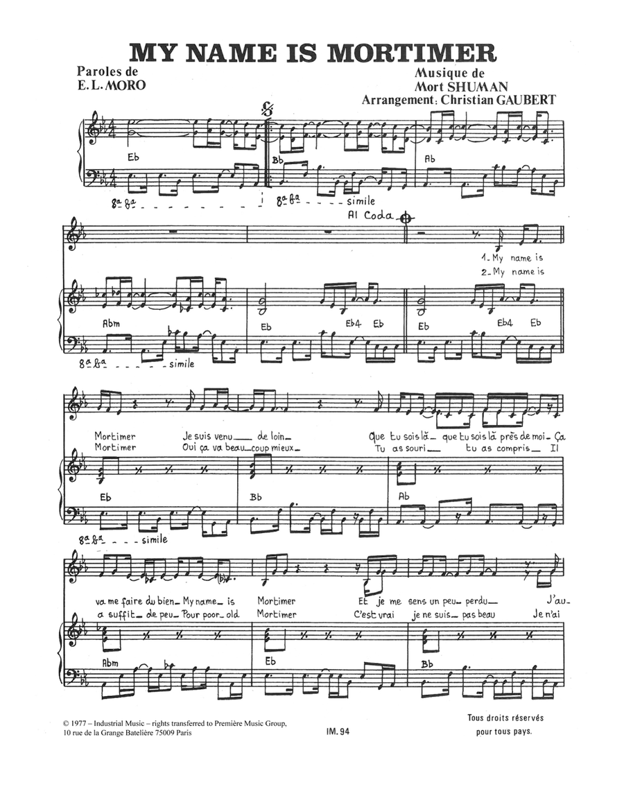 My Name Is Mortimer Piano, Vocal scores gallery preview page 1