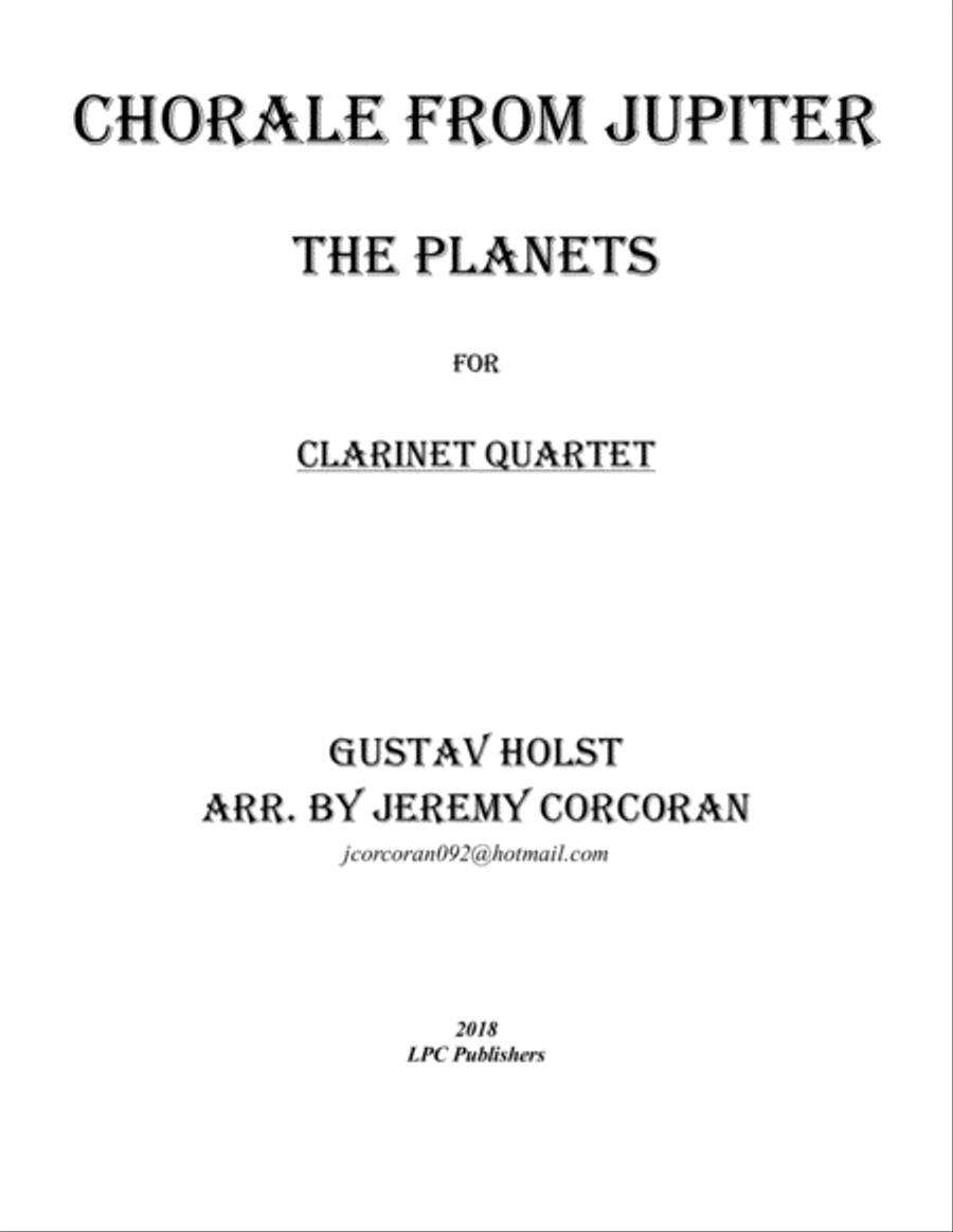 Book cover for Chorale from Jupiter for Clarinet Quartet