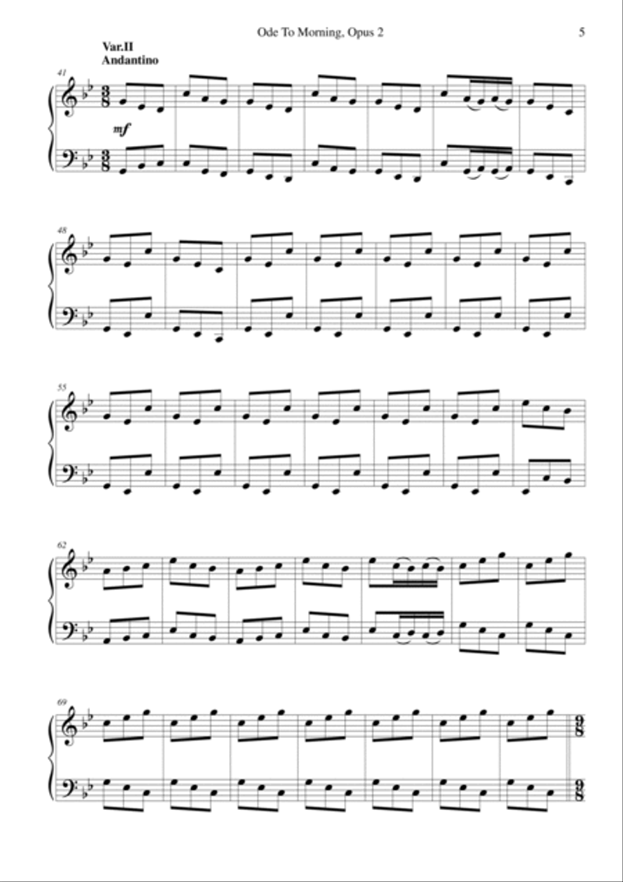 Ode to Morning, Op.2 - Six Variations in G minor for solo piano on the theme "Morning" from "Inciden