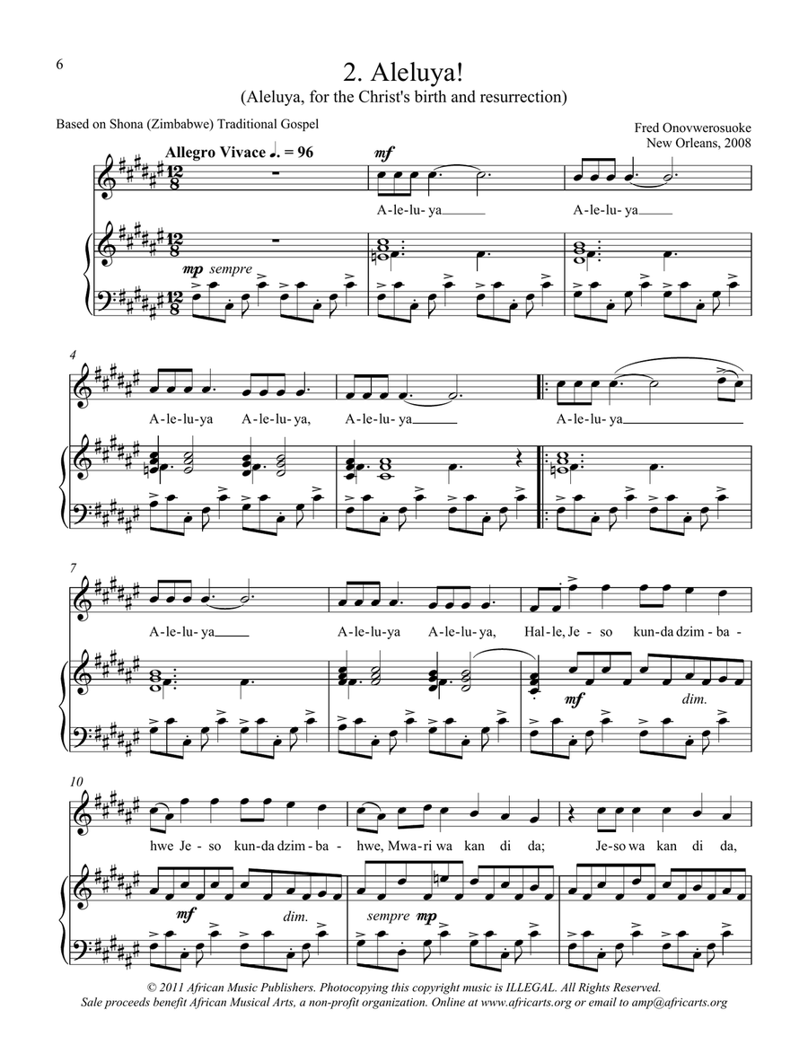 Twelve African Songs for Solo Voice and Piano - 2. ALELUYA Voice Solo scores gallery preview page 1