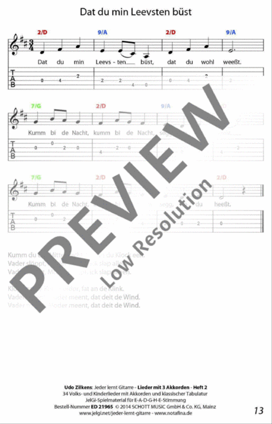 Jeder lernt Gitarre - Lieder mit 3 Akkorden Heft 2 Classical Guitar scores gallery preview page 14