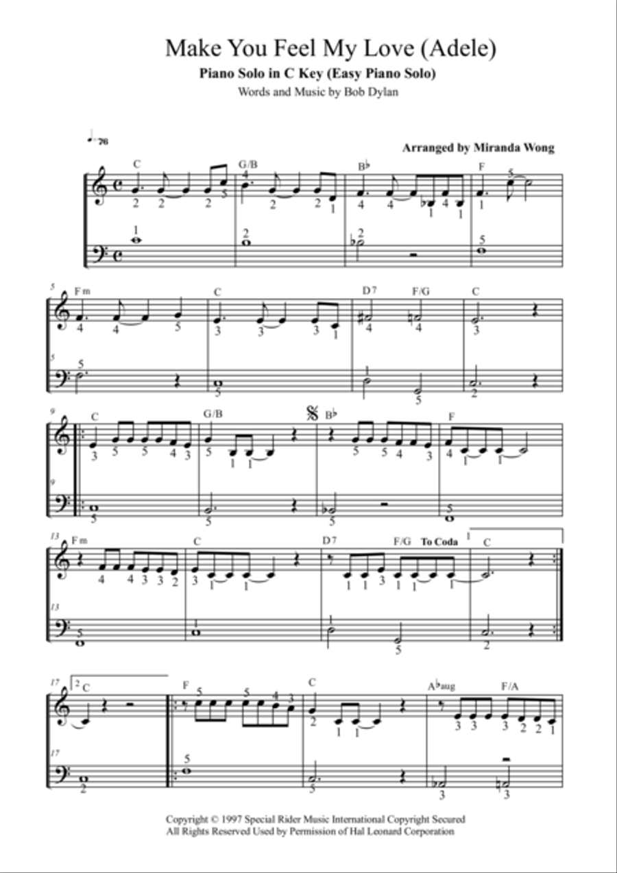 Make You Feel My Love Make You Feel My Love Easy Piano scores gallery preview page 1