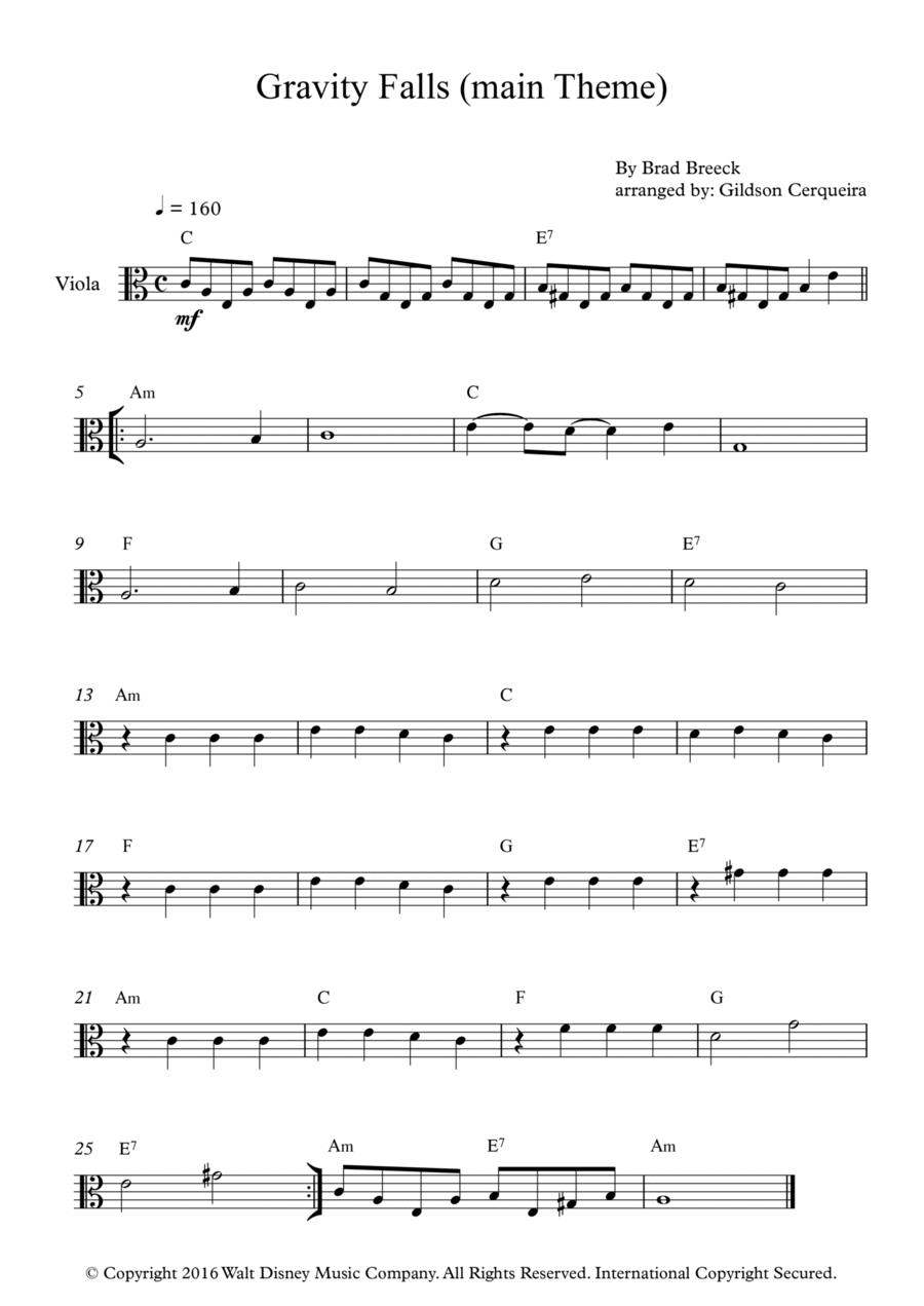 Gravity Falls (main Theme) Viola Solo scores gallery preview page 1
