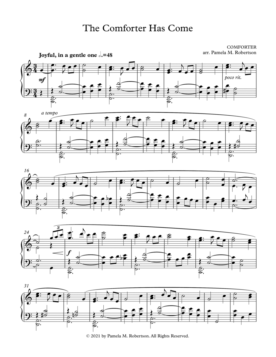 The Comforter Has Come - Piano Solo Piano Solo scores gallery preview page 1