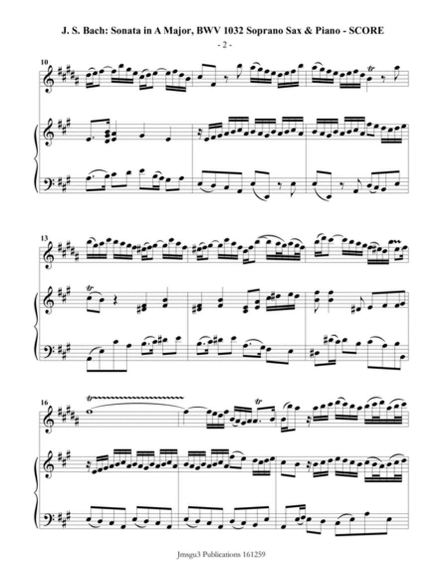 BACH: Sonata in A BWV 1032 for Soprano Sax & Piano image number null