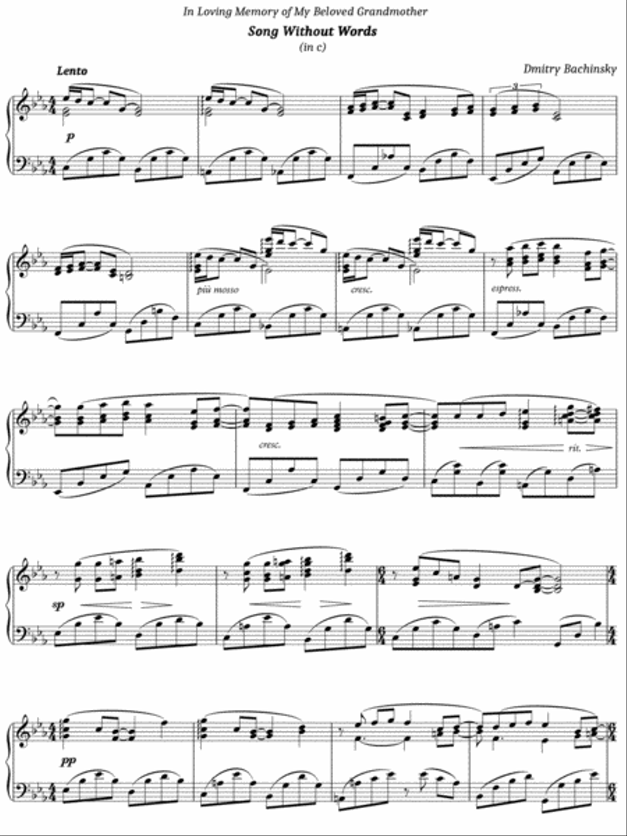 Song Without Words (in c) Piano Method scores gallery preview page 1
