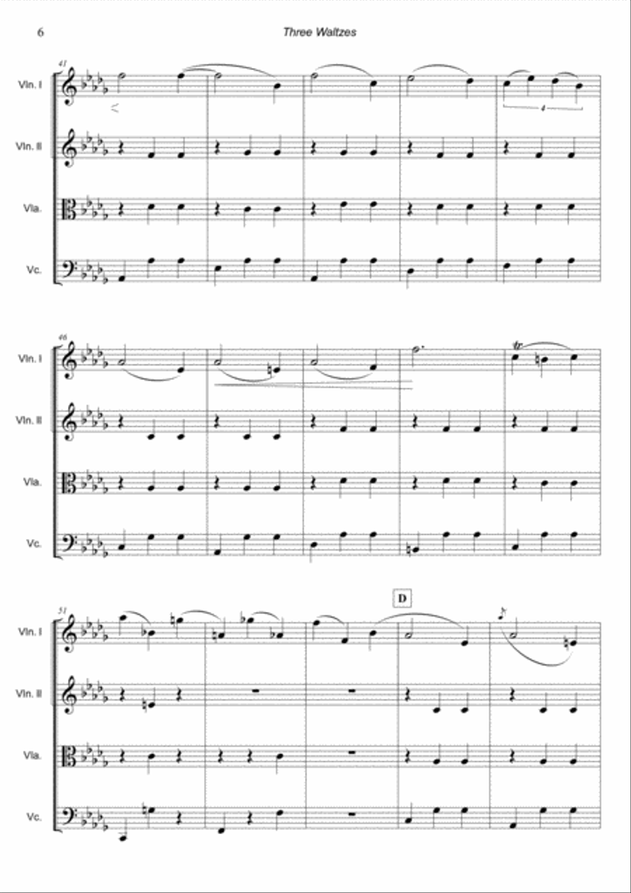 Three Waltzes (Op.64) for String Quartet String Quartet scores gallery preview page 6