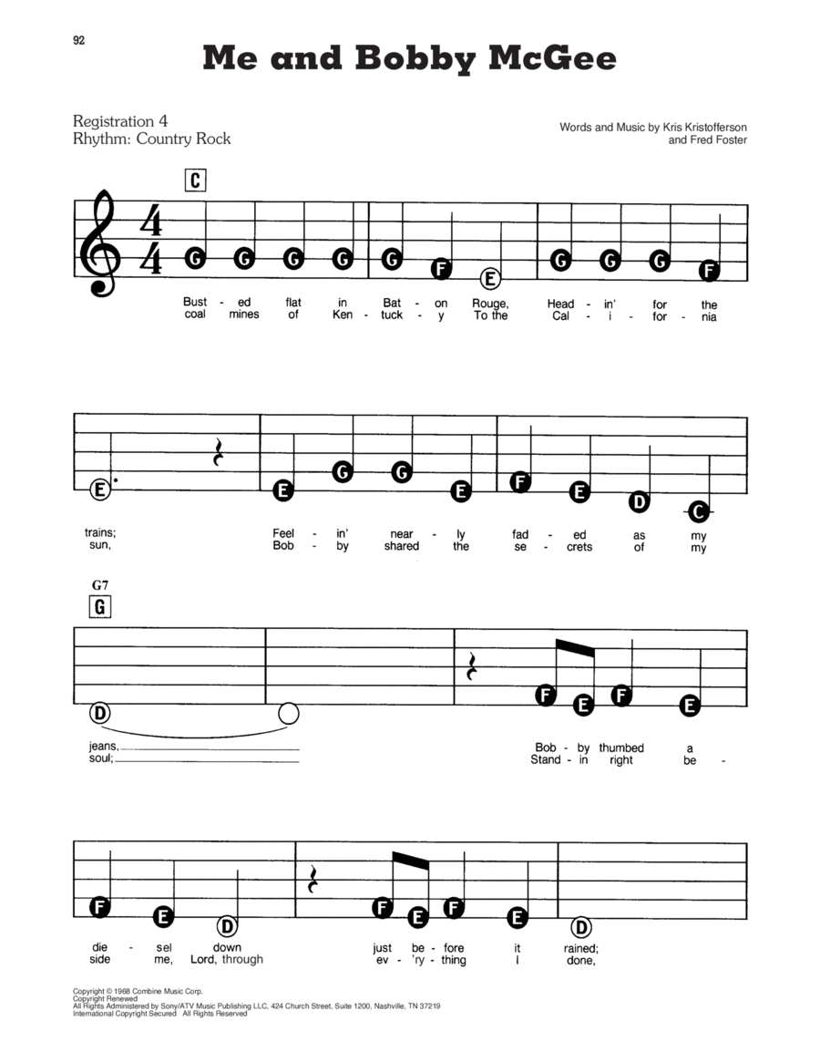 Me And Bobby McGee Electronic Keyboard scores gallery preview page 1
