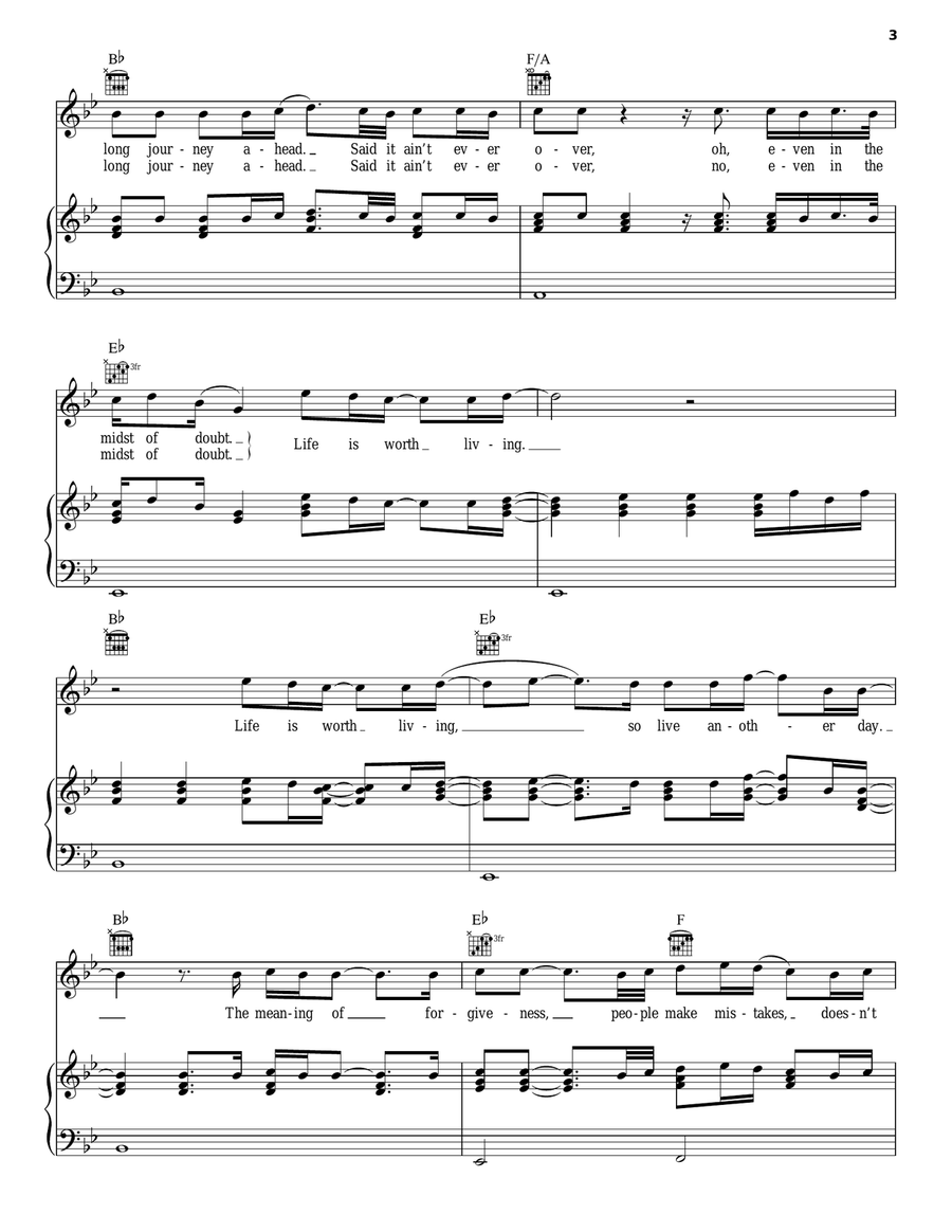 Life Is Worth Living Life Is Worth Living Piano, Vocal, Guitar scores gallery preview page 3