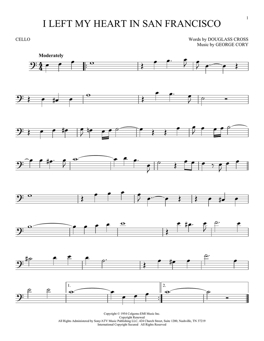 I Left My Heart In San Francisco Cello Solo scores gallery preview page 1