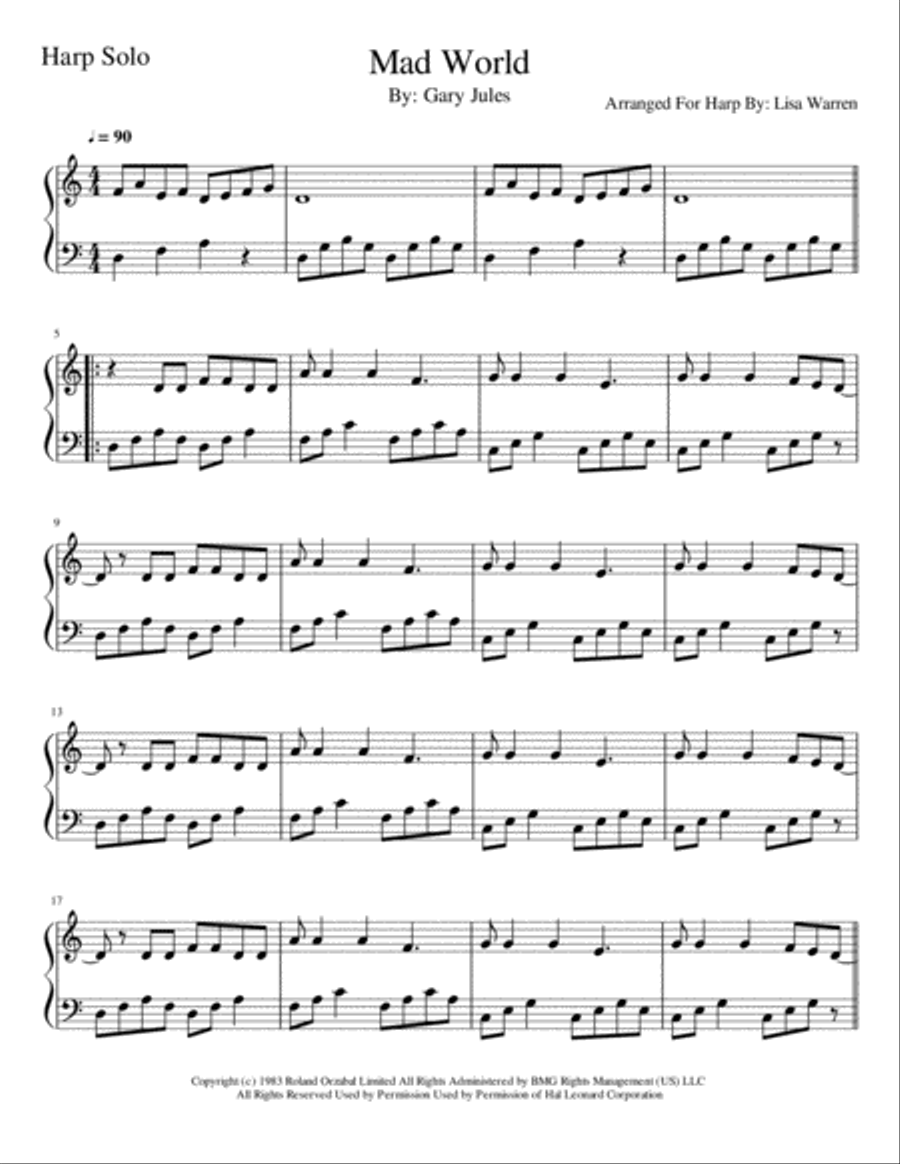 Mad World Harp scores gallery preview page 1